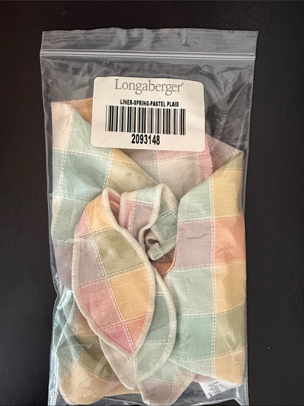 Longaberger Pastel Plaid Basket Liner in Mint, Blush, Peach, Yellow, Cream